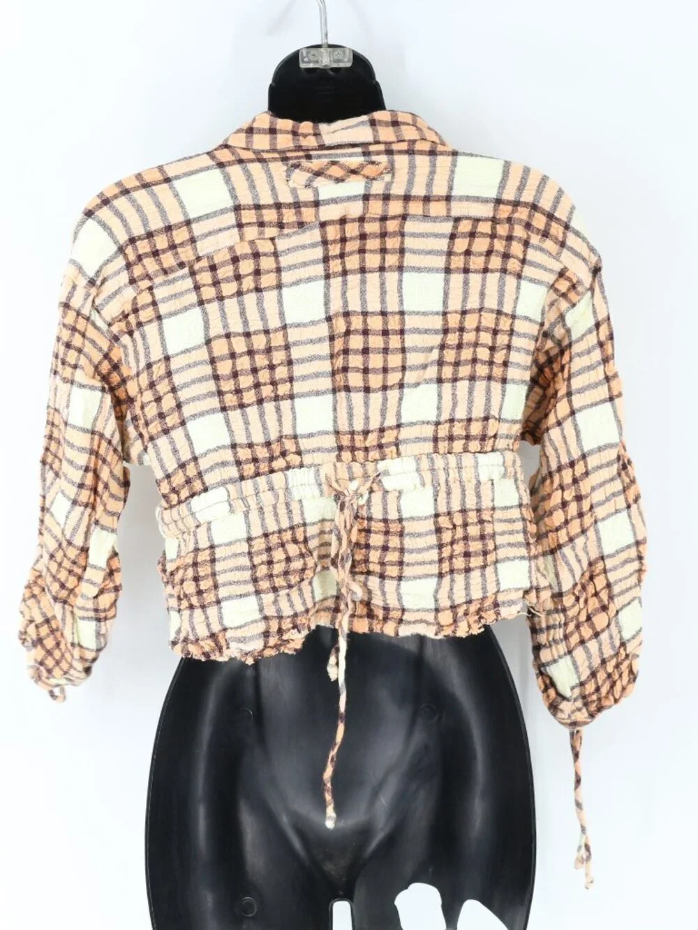 Free People We The Free Pacific Dawn Drawstring Plaid Shirt Orange Size Med Wool